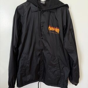 Thrasher Black Jacket with Yellow-Orange Flame Logo